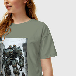 Футболка оверсайз женская Конвой роботов в городе, цвет: авокадо — фото 2