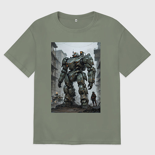 Женская футболка оверсайз Конвой роботов в городе / Авокадо – фото 1