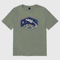Футболка оверсайз женская Шаттл над луной, цвет: авокадо