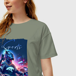 Футболка оверсайз женская Cyber panther is esports player - neon glow, цвет: авокадо — фото 2