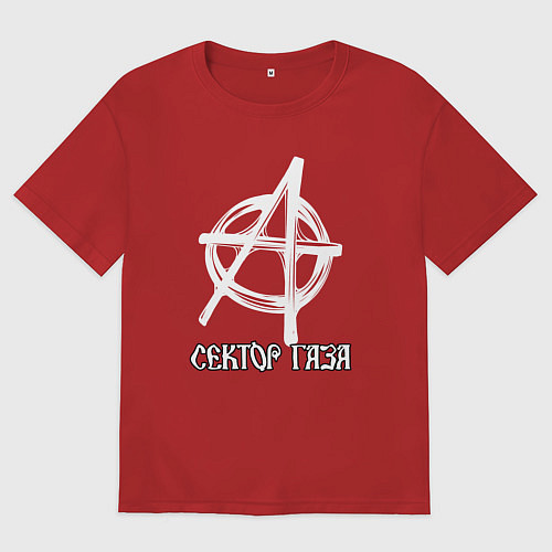 Женская футболка оверсайз Сектор газа анархия белый логотип / Красный – фото 1