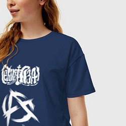 Футболка оверсайз женская Сектор газа белый лого анархия, цвет: тёмно-синий — фото 2