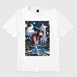 Женская футболка оверсайз Белоснежная лиса лунной ночью