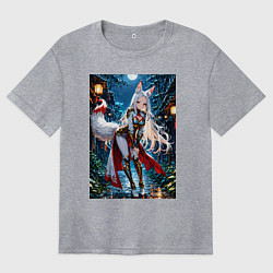 Футболка оверсайз женская Белоснежная лиса лунной ночью, цвет: меланж