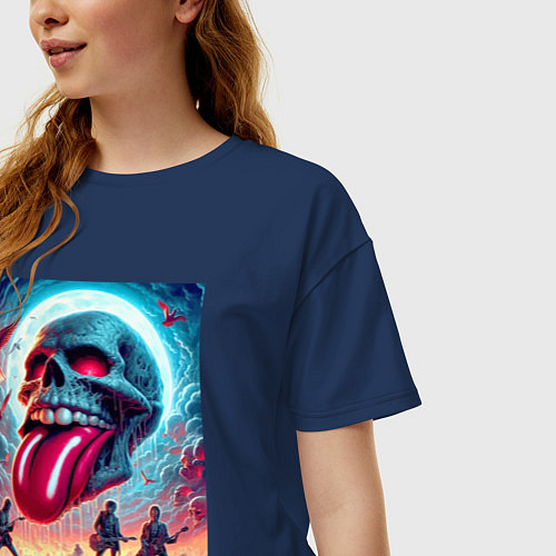 Женская футболка оверсайз Rolling Stones - skull transformation / Тёмно-синий – фото 3