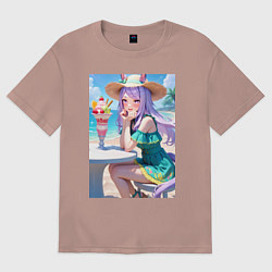 Женская футболка оверсайз Девушка-пони кушает мороженое