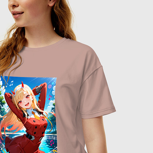Женская футболка оверсайз Марин Китагава косплей 002 Darling in the Franxx / Пыльно-розовый – фото 3