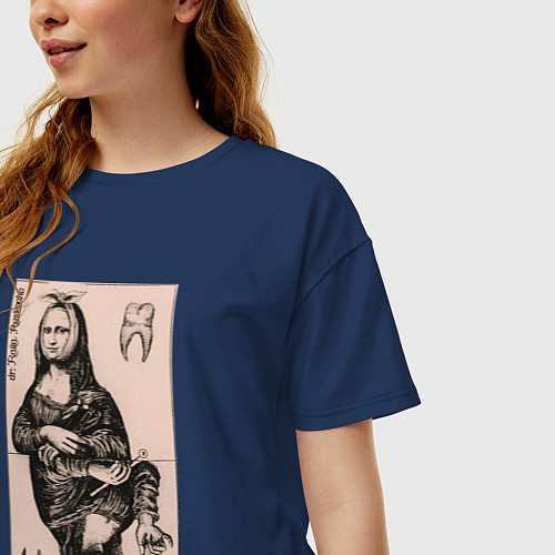 Женская футболка оверсайз Мона Лиза у стоматолога / Тёмно-синий – фото 3