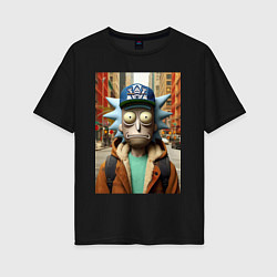 Футболка оверсайз женская Рик Санчес в Нью-Йорке - нейроарт, цвет: черный