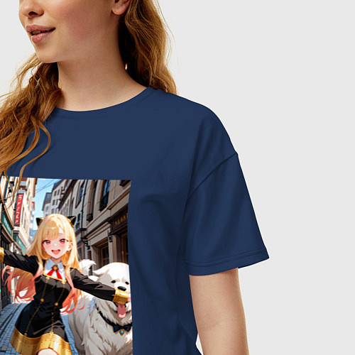 Женская футболка оверсайз Марин Китагава косплей Ани Форджер / Тёмно-синий – фото 3