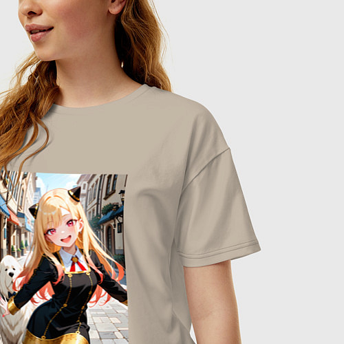 Женская футболка оверсайз Марин Китагава косплей Ани Форджер / Миндальный – фото 3