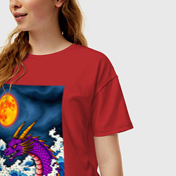 Футболка оверсайз женская Японский фиолетовый дракон, цвет: красный — фото 2
