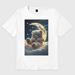 Женская футболка оверсайз Плюшевый мишка сидит на Луне