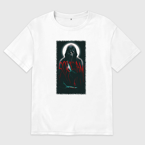 Женская футболка оверсайз Крик гостфейс с луной / Белый – фото 1