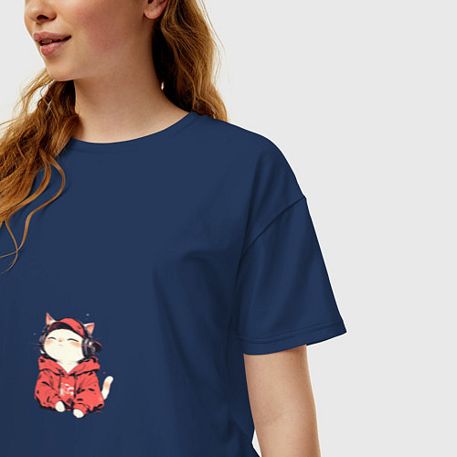 Женская футболка оверсайз Бит Мурлыка / Тёмно-синий – фото 3