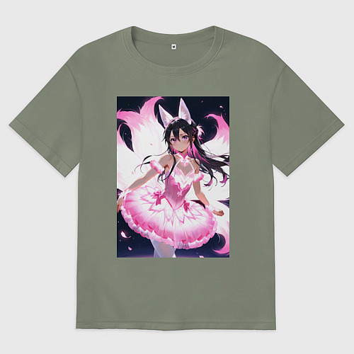 Женская футболка оверсайз Лиса танцует в платье / Авокадо – фото 1