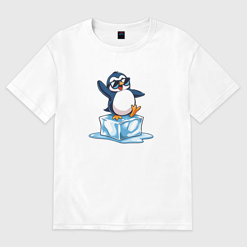 Женская футболка оверсайз Пингвин на льдине / Белый – фото 1