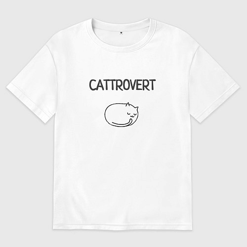 Женская футболка оверсайз Кот-интроверт / Белый – фото 1