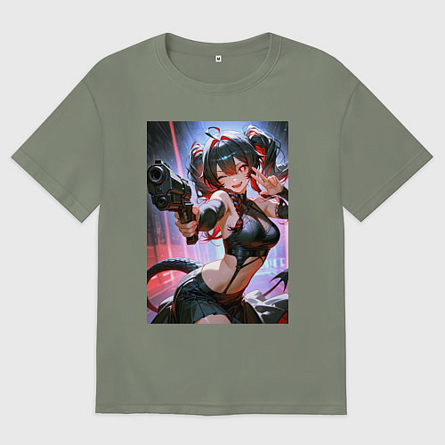 Женская футболка оверсайз Девушка-демон с пистолетом / Авокадо – фото 1