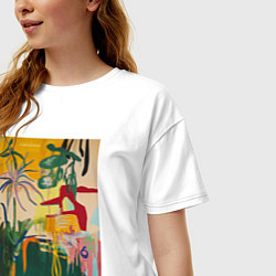 Футболка оверсайз женская Тропическая цветочная абстракция, цвет: белый — фото 2