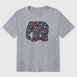 Футболка оверсайз женская Цветной слоник, цвет: меланж