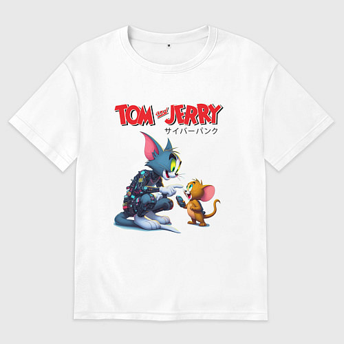 Женская футболка оверсайз Tom and Jerry - cyberpunk / Белый – фото 1