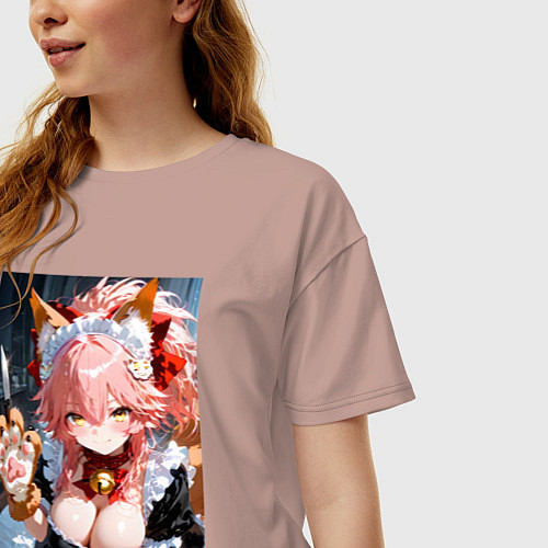 Женская футболка оверсайз Фейт Тамамо в костюме горничной / Пыльно-розовый – фото 3