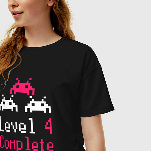 Женская футболка оверсайз Уровень 4 пройден / Черный – фото 3