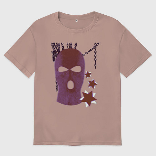 Женская футболка оверсайз Розовая гранж Y2K балаклава / Пыльно-розовый – фото 1