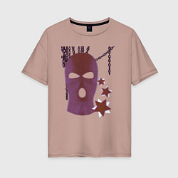 Футболка оверсайз женская Розовая гранж Y2K балаклава, цвет: пыльно-розовый