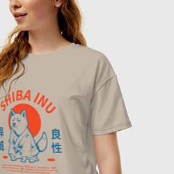 Футболка оверсайз женская Сиба ину , Японский стиль, цвет: миндальный — фото 2