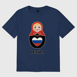 Женская футболка оверсайз Матрёшка с триколором в сердце