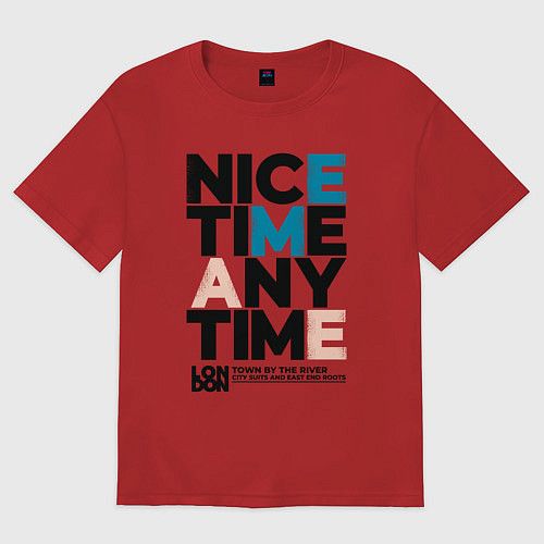 Женская футболка оверсайз Nice time any time / Красный – фото 1