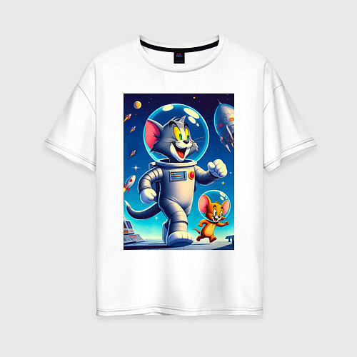 Женская футболка оверсайз Космонавты Том и Джерри / Белый – фото 1