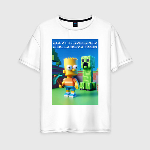 Женская футболка оверсайз Bart and Creeper - collaboration ai art / Белый – фото 1