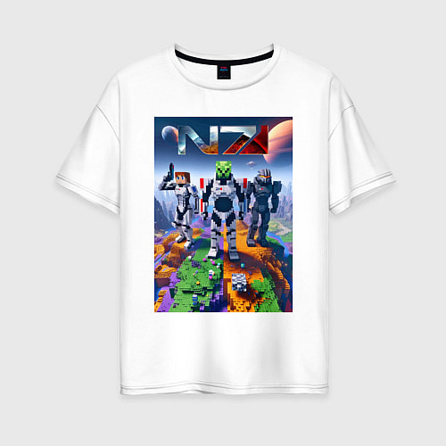 Женская футболка оверсайз Mass effect and Minecraft - ai art collaboration / Белый – фото 1