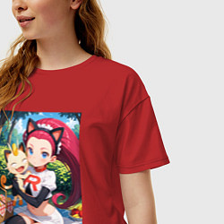 Футболка оверсайз женская Джесси и Мяут на пикнике, цвет: красный — фото 2