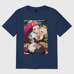 Футболка оверсайз женская Джесси и Мяут на пикнике, цвет: тёмно-синий