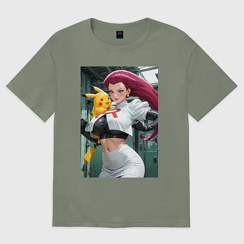 Женская футболка оверсайз Джесси и Пикачу / Авокадо – фото 1