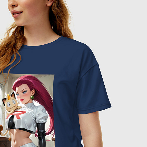 Женская футболка оверсайз Джесси и Мяут - команда Р: Покемоны / Тёмно-синий – фото 3