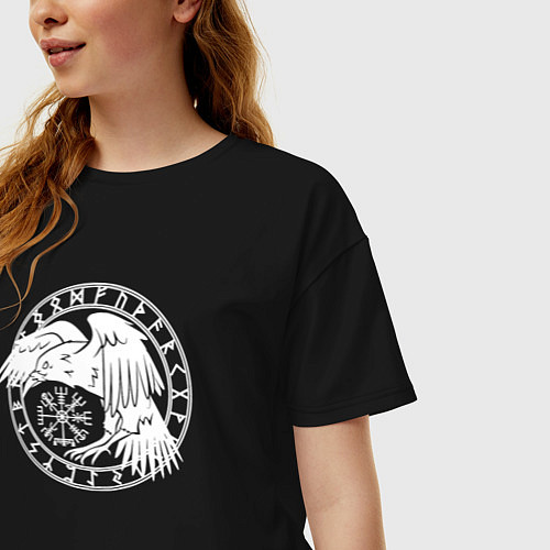 Женская футболка оверсайз Северный ворон в круге рун / Черный – фото 3