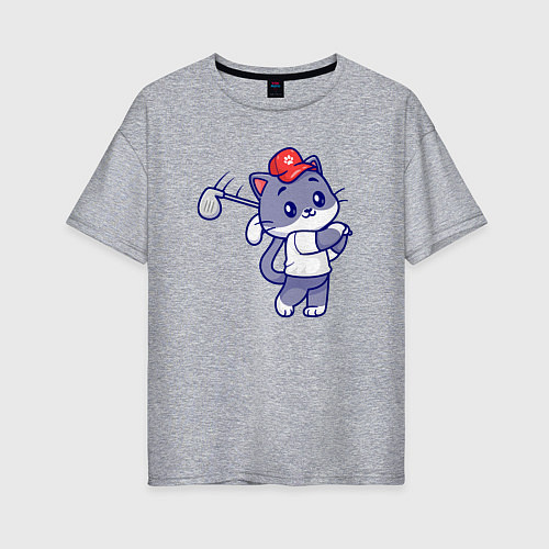 Женская футболка оверсайз Котёнок гольфист / Меланж – фото 1