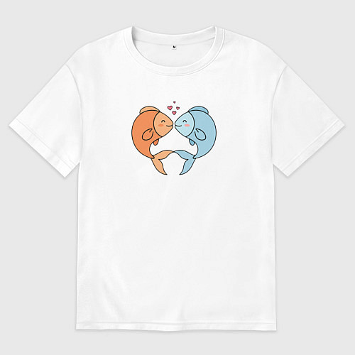 Женская футболка оверсайз Влюбленные рыбки с сердечками / Белый – фото 1