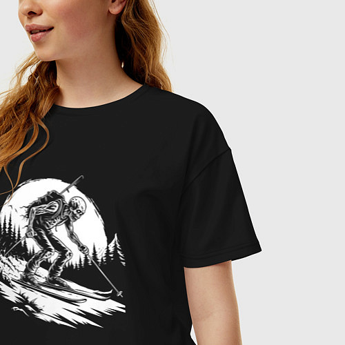Женская футболка оверсайз Горнолыжник скелет / Черный – фото 3