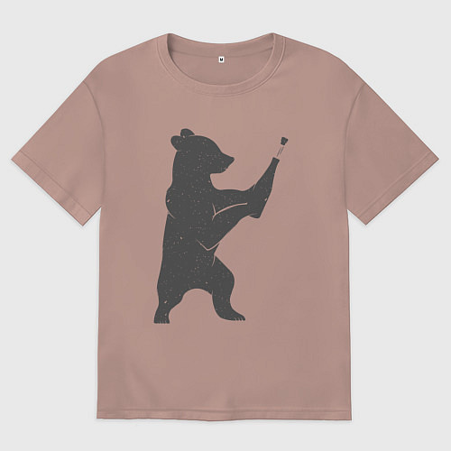 Женская футболка оверсайз Мишка с шампанским / Пыльно-розовый – фото 1