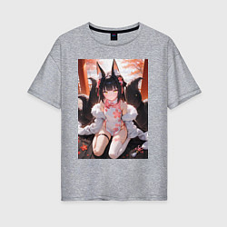 Футболка оверсайз женская Девушка-лиса сидит на веранде, цвет: меланж