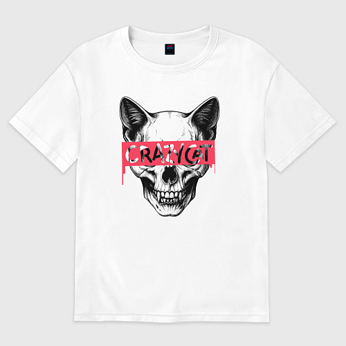 Женская футболка оверсайз Череп кошки Crazy cat / Белый – фото 1