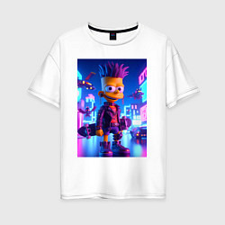 Футболка оверсайз женская Bart Simpson with a skateboard - art punk, цвет: белый