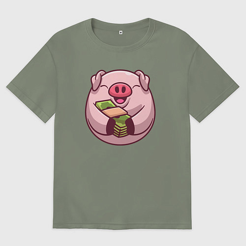 Женская футболка оверсайз Свинка с долларами / Авокадо – фото 1