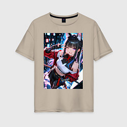 Женская футболка оверсайз Озорная кошка-ниндзя